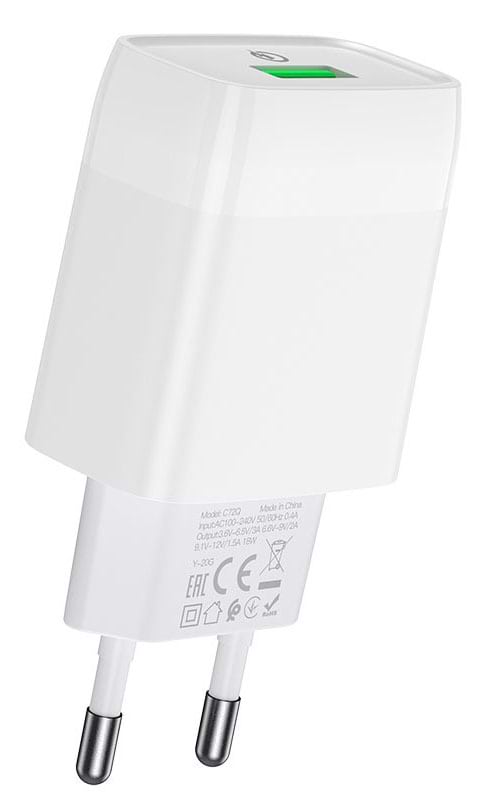 Фото - Сетевое зарядное устройство HOCO C72Q QC3.0 charger 18W White (6931474732514)
