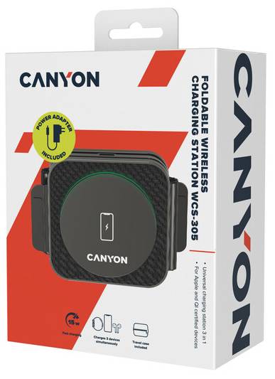 Фото - Бездротовий зарядний пристрій Canyon WS-305 3 в 1 QI Black (CNS-WCS305B)
