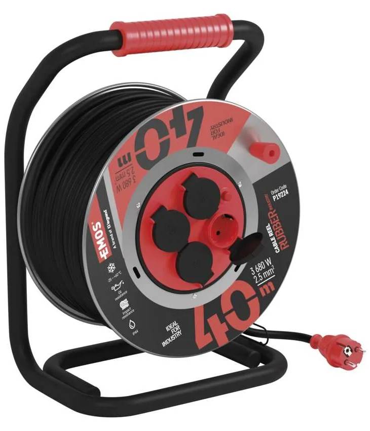 Фото - Удлинитель 220В EMOS на катушке EMOS P19224, 4 розетки, 40, резина/неопрен