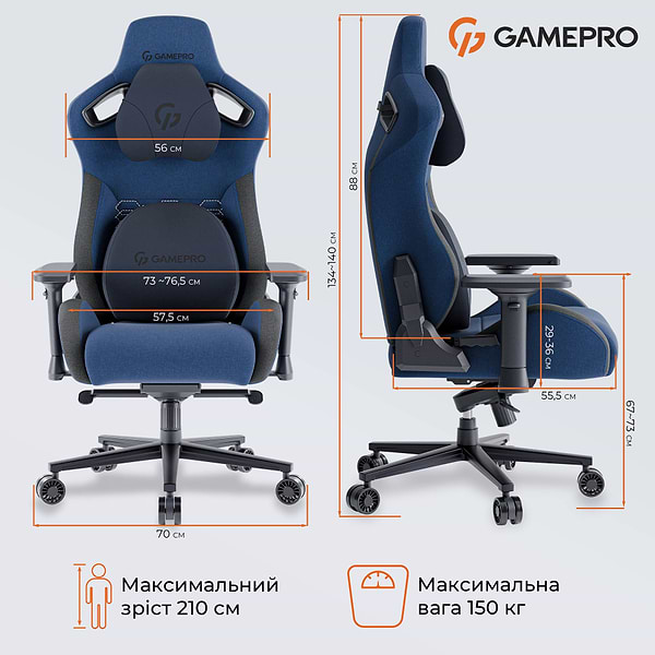 Фото - Крісло для геймерів GamePro Size XL Fabric Dark Blue (GC900DB)