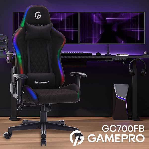 Фото - Крісло для геймерів GamePro RGB Size L Fabric Black (GC700FB)