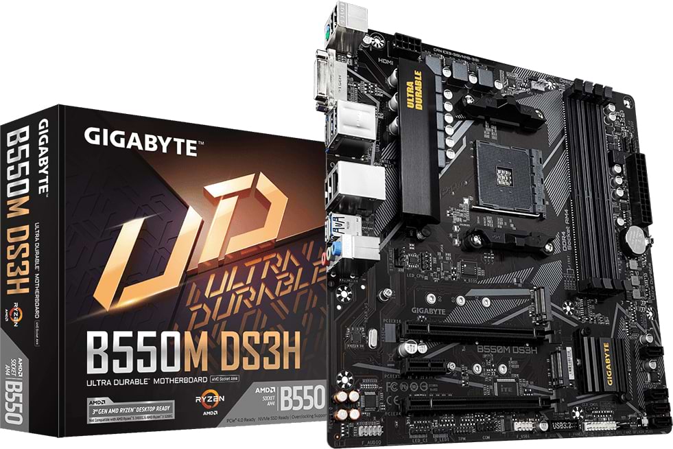 Материнська плата Gigabyte sAM4 AMD B550 4xDDR HDMI/DVI 2xM.2 (PCIe 4.0) USB 3.2 GbE LAN mATX (B550M DS3H) - Фото 1