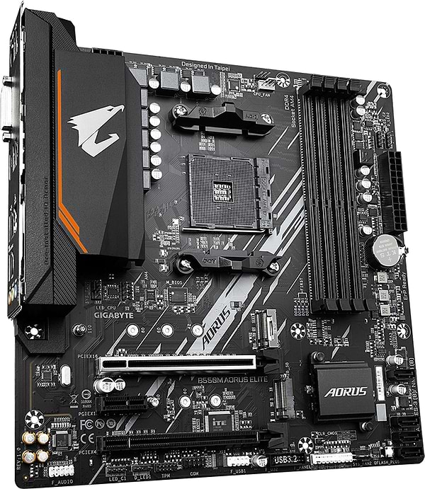 Фото - Материнська плата Gigabyte sAM4 AMD B550 4xDDR HDMI/DVI 2xM.2 (PCIe 4.0) USB 3.2 GbE LAN mATX (B550M AORUS ELITE)
