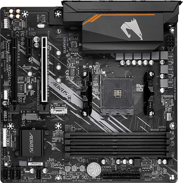 Фото - Материнська плата Gigabyte sAM4 AMD B550 4xDDR HDMI/DVI 2xM.2 (PCIe 4.0) USB 3.2 GbE LAN mATX (B550M AORUS ELITE)