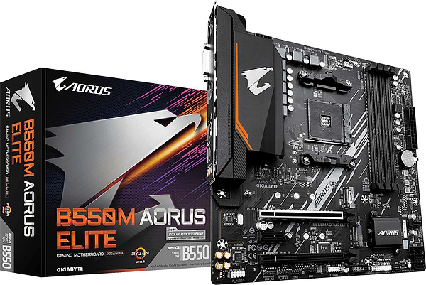 Фото - Материнська плата Gigabyte sAM4 AMD B550 4xDDR HDMI/DVI 2xM.2 (PCIe 4.0) USB 3.2 GbE LAN mATX (B550M AORUS ELITE)