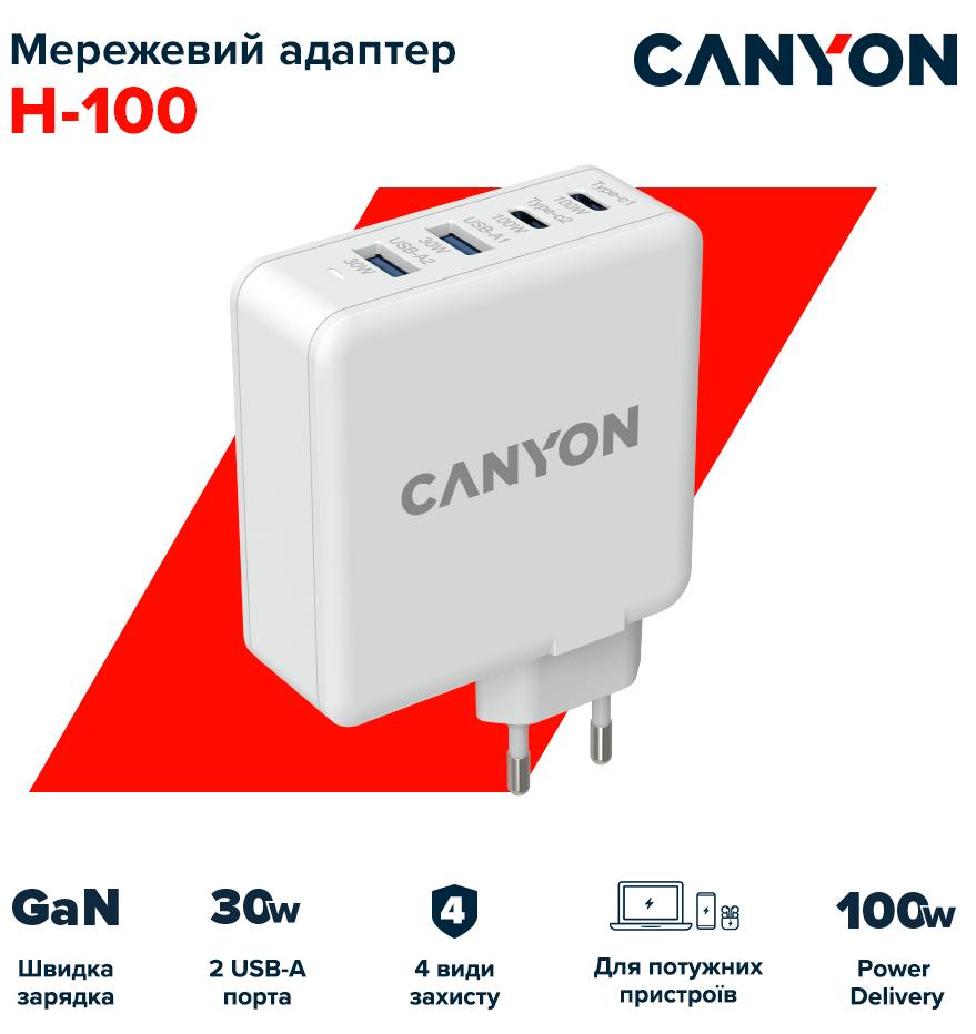 Фото - Мережевий зарядний пристрій Canyon CND-CHA100W01