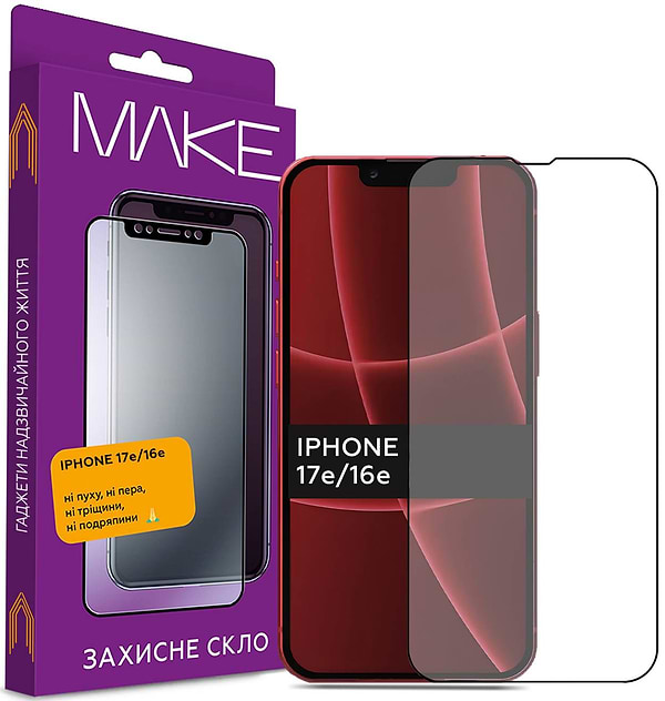 Фото - Захисне скло для смартфону MAKE For Apple iPhone 17e/16e (MGF-AI17E/16E) Фото - Захисне скло для смартфону MAKE For Apple iPhone 17e/16e (MGF-AI17E/16E)