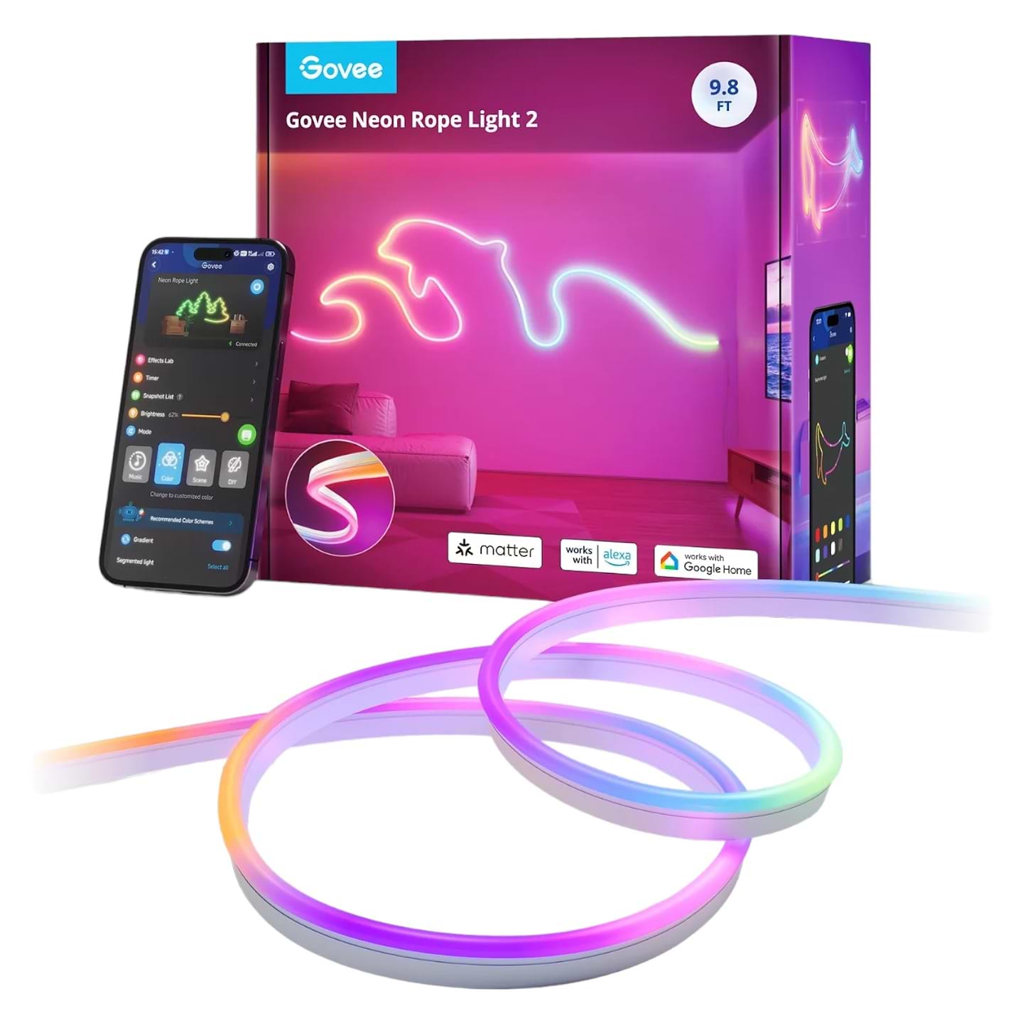 Светодиодная лента Govee H61D3 Neon Rope Light RGBIC, WI-FI/Bluetooth White 2,3 m (H61D3301)