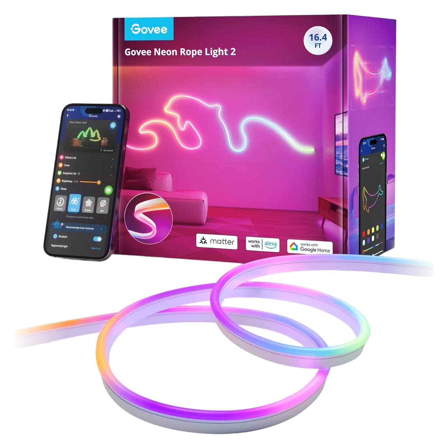 Светодиодная лента Govee H61D3 Neon Rope Light RGBIC WI-FI/Bluetooth White 2,5 m (H61D5301)