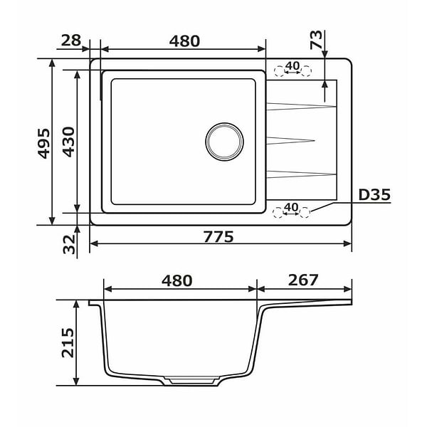 Фото - Мийка кухонна GRANADO NAVIA gris з сифоном
