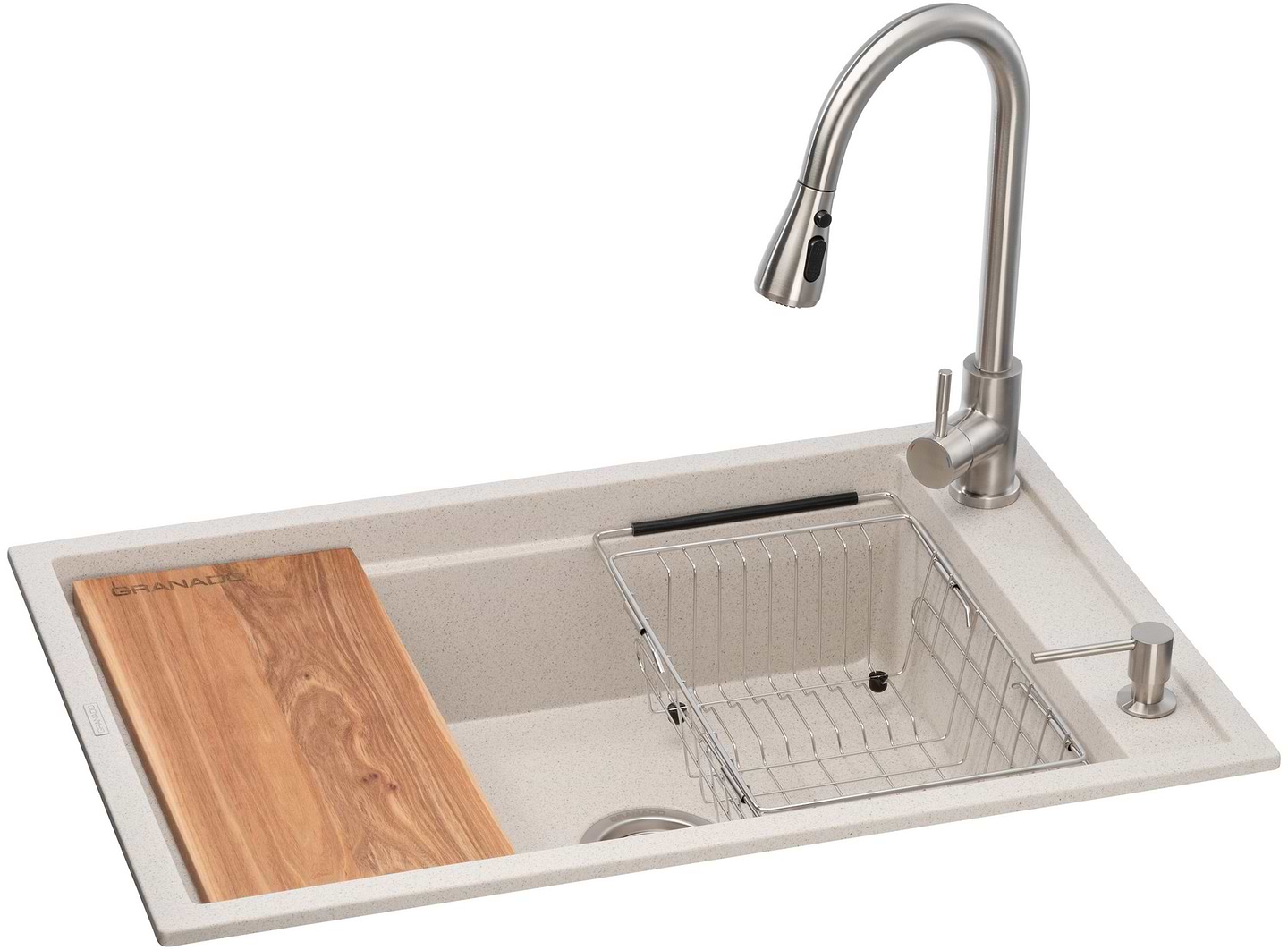 Мойка кухонная+смеситель+дозатор GRANADO Basic Estella terra (+Campo LUX inox+ Redondo inox+корзина+доска) - Фото 1