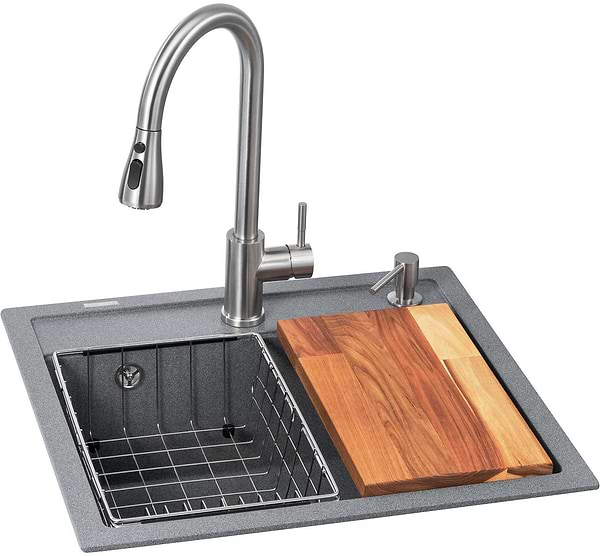 Фото - Мойка кухонная+смеситель GRANADO Basic Lerida grafito (+ Campo LUX inox + дозатор Redondo inox + корзина + доска)