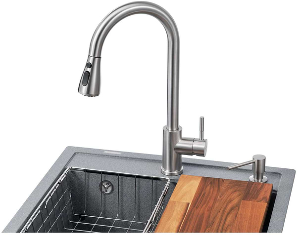 Фото - Мойка кухонная+смеситель GRANADO Basic Lerida grafito (+ Campo LUX inox + дозатор Redondo inox + корзина + доска)