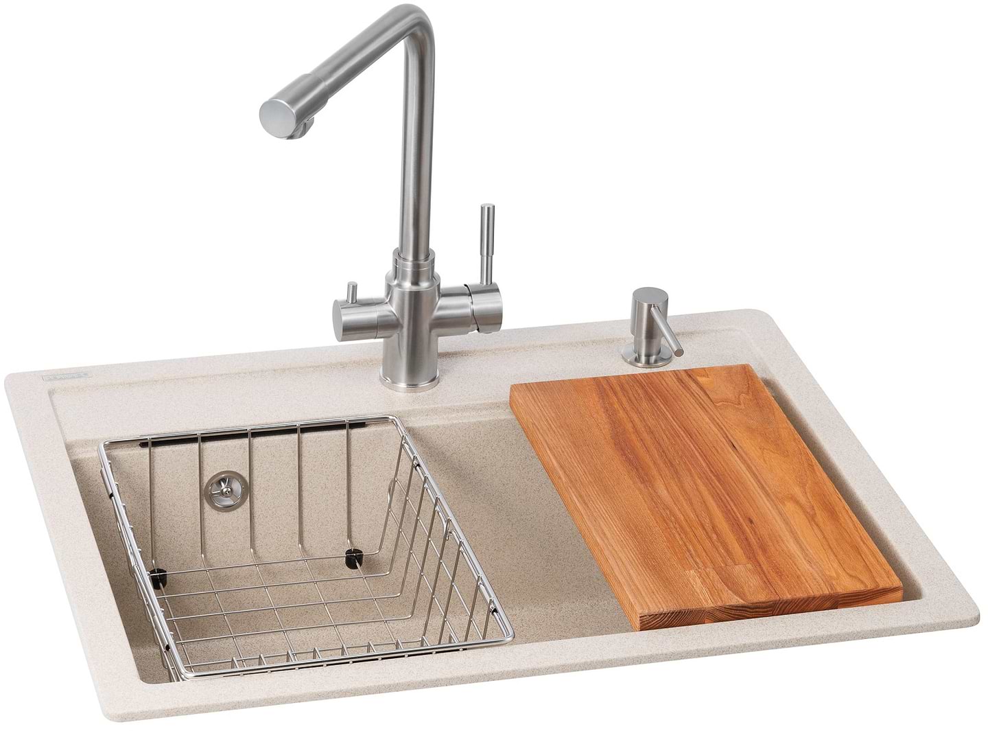 Мийка кухонна+змішувач GRANADO Optimal Artes terra (+ Badalona LUX inox + дозатор Redondo inox + кошик + дошка) - Фото 1