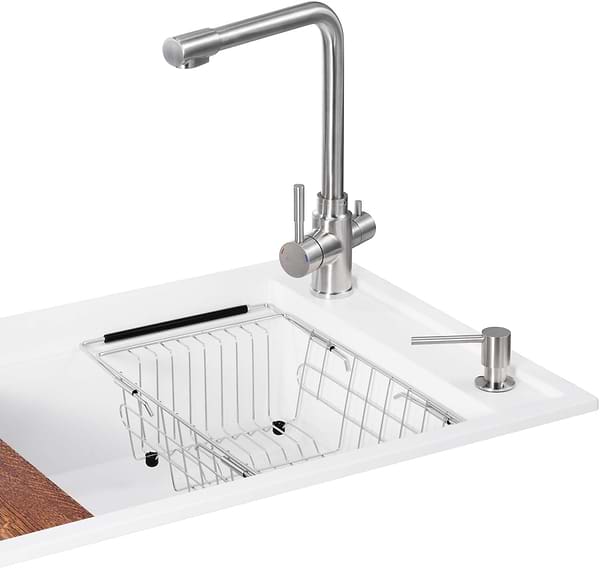 Фото - Мойка кухонная+смеситель GRANADO Optimal Estella white (+Badalona LUX inox + дозатор Redondo inox + корзина + доска)