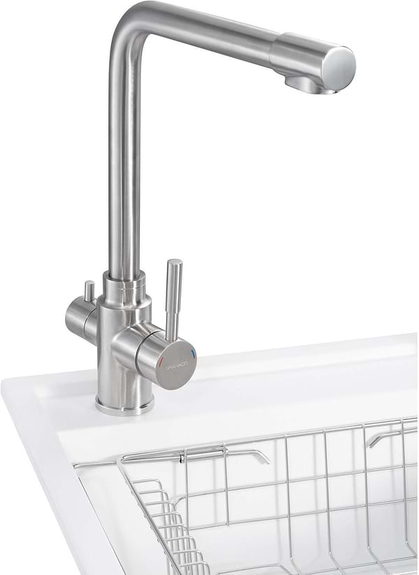 Фото - Мойка кухонная+смеситель GRANADO Optimal Estella white (+Badalona LUX inox + дозатор Redondo inox + корзина + доска)