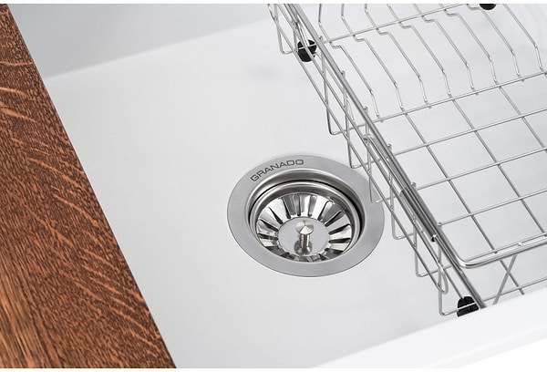 Фото - Мойка кухонная+смеситель GRANADO Optimal Estella white (+Badalona LUX inox + дозатор Redondo inox + корзина + доска)