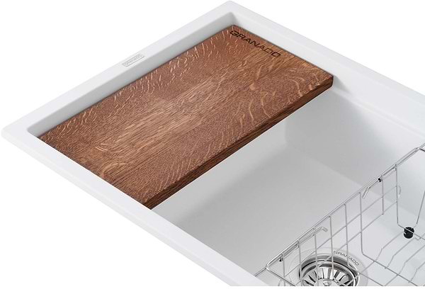 Фото - Мойка кухонная+смеситель GRANADO Optimal Estella white (+Badalona LUX inox + дозатор Redondo inox + корзина + доска)