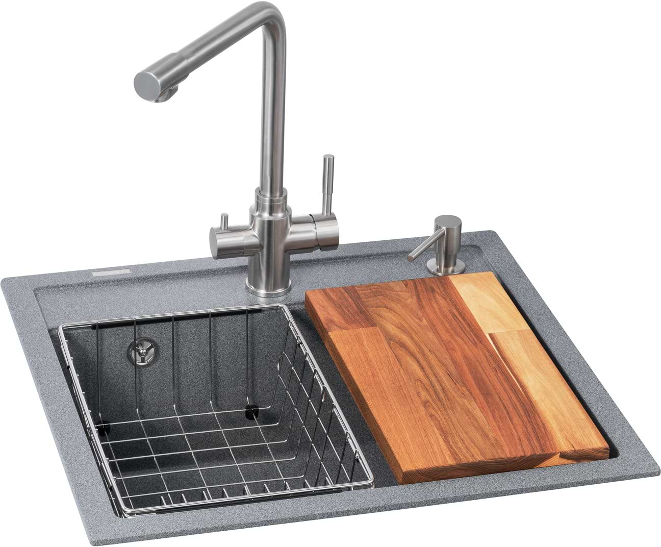 Мийка кухонна+змішувач GRANADO Optimal Lerida grafito (+ Badalona LUX inox + дозатор Redondo inox + кошик + дошка) - Фото 1