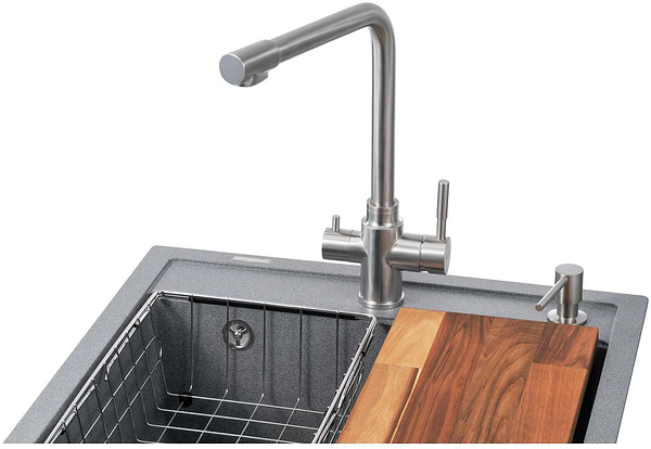 Фото - Мийка кухонна+змішувач GRANADO Optimal Lerida grafito (+ Badalona LUX inox + дозатор Redondo inox + кошик + дошка)