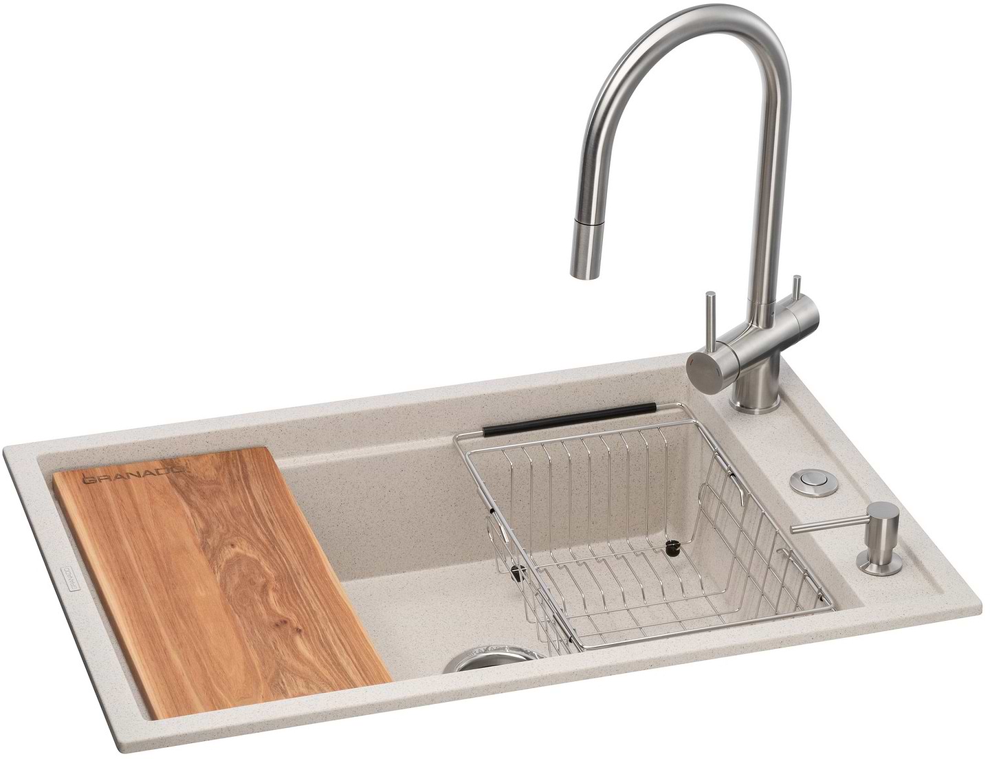 Мойка кухонная+смеситель+дозатор GRANADO Royal Estella terra (+измельчитель Algar+Ferrol inox+ Redondo inox+корзина+доска) - Фото 1