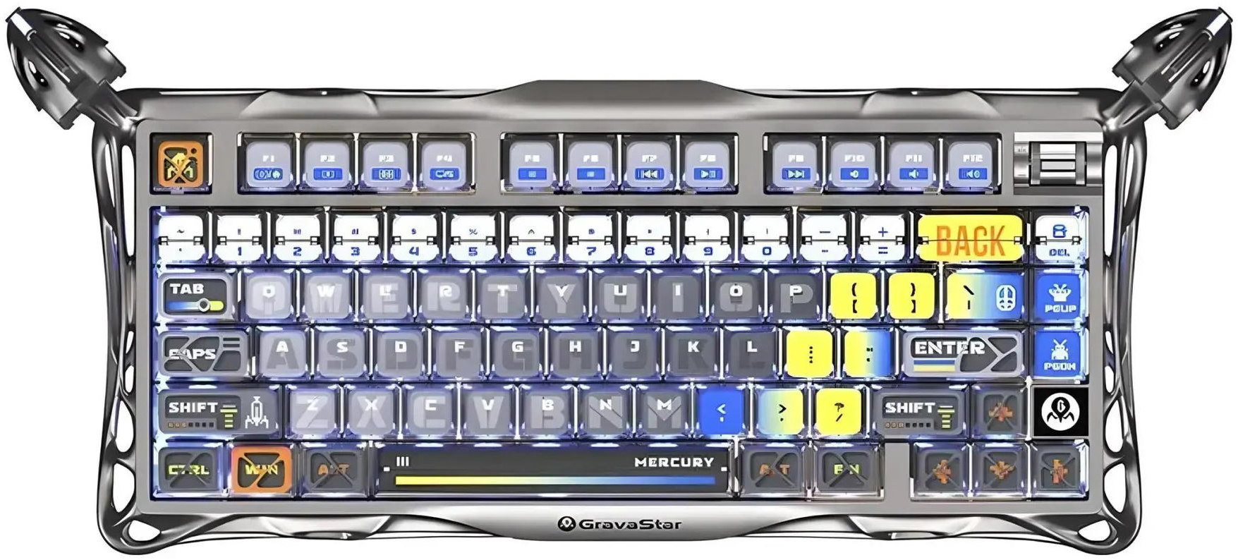 Клавіатура бездротова ігрова GravaStar Mercury K1 Pro 80keys, GravaStar x Kailh Speedy Mint, BT/WL/USB, RGB, Interstellar Silver (GSK1PRO_S_CGRY)