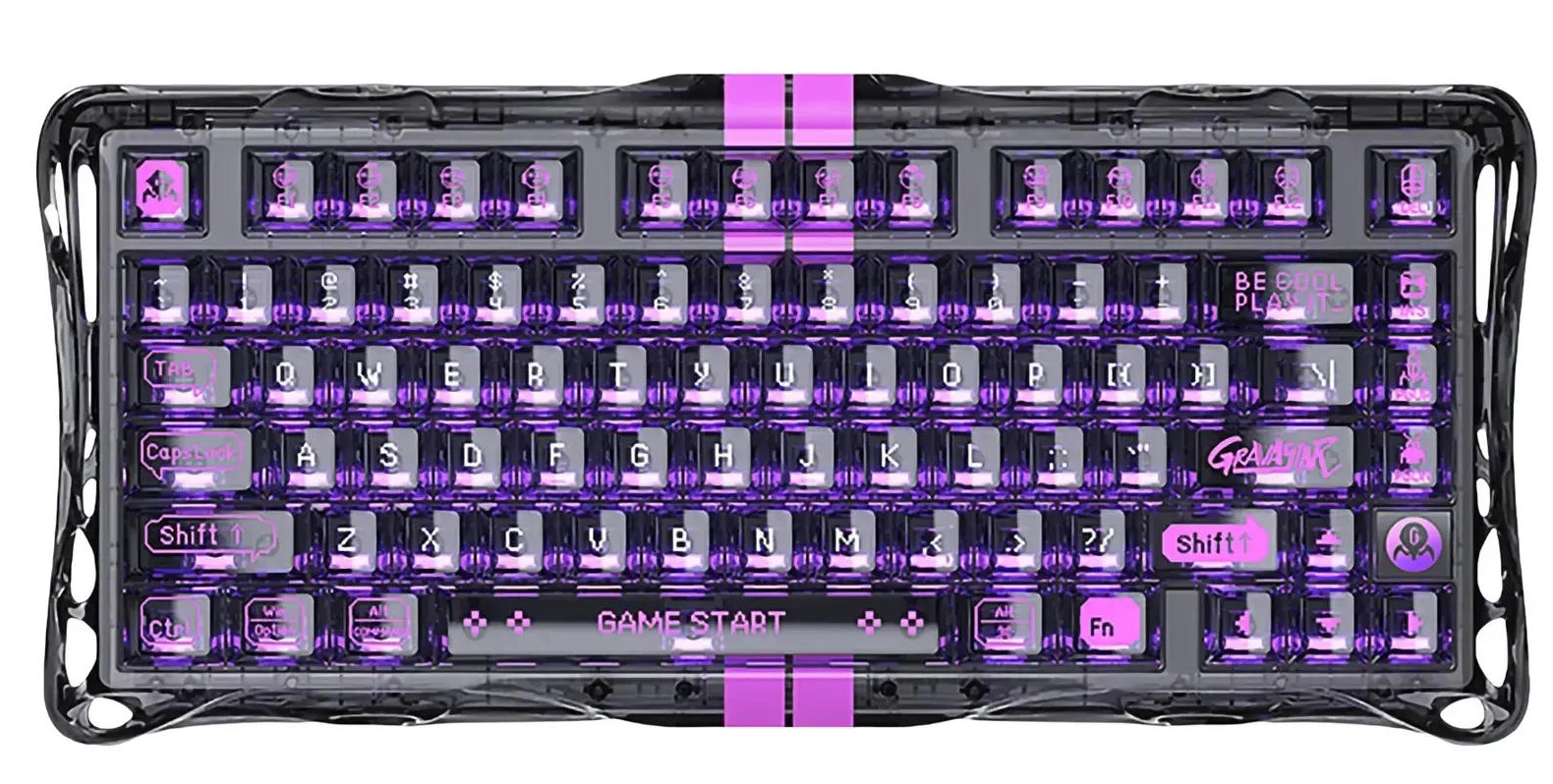 Клавіатура бездротова ігрова GravaStar Mercury V75 Lite 75keys, Blackcore, USB-A, Transparent Black (GSV75LITE_XTAL_BLK)
