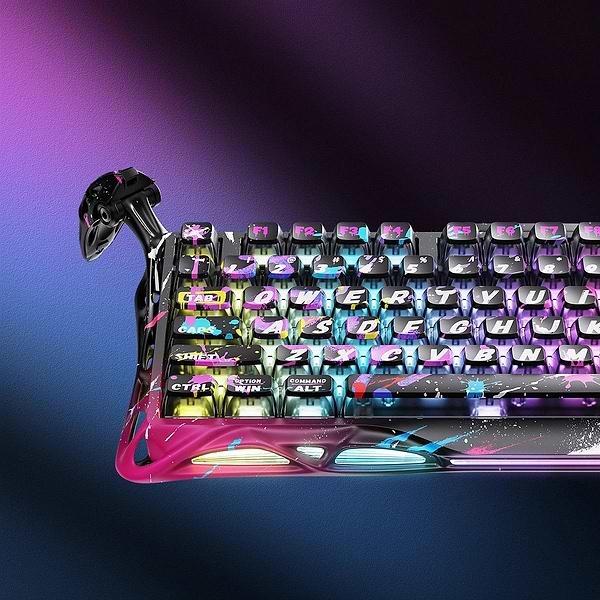 Фото - Клавиатура проводная игровая GravaStar Mercury V75 Pro 80keys, Magnetic Jade Gaming, 8K, USB-A, RGB, Neon Graffiti (GS_V75_PRO_CG_BLK)