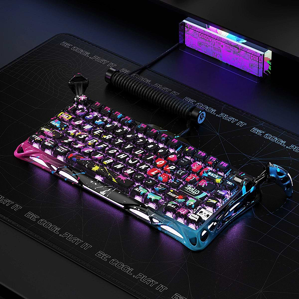 Фото - Клавиатура проводная игровая GravaStar Mercury V75 Pro 80keys, Magnetic Jade Gaming, 8K, USB-A, RGB, Neon Graffiti (GS_V75_PRO_CG_BLK)