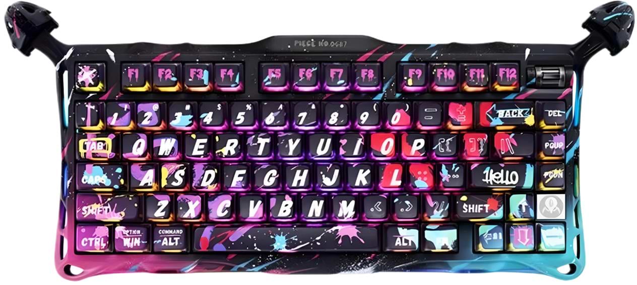 Клавіатура дротова ігрова GravaStar Mercury V75 Pro 80keys, Magnetic Jade Gaming, 8K, USB-A, RGB, Neon Graffiti (GSV75PRO_U_CG_BLK)
