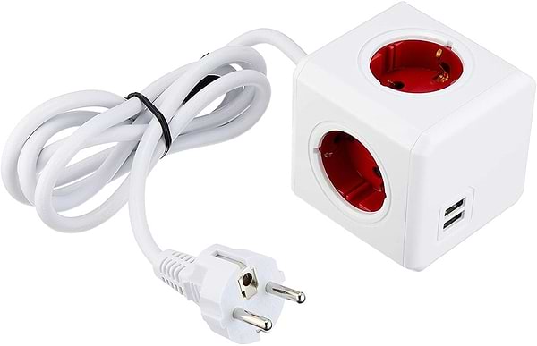 Фото - Удлинитель 220В Allocacoc Powercube Extended 1.5m 4р+ 2 USB Red (1402RD/DEEUPC)