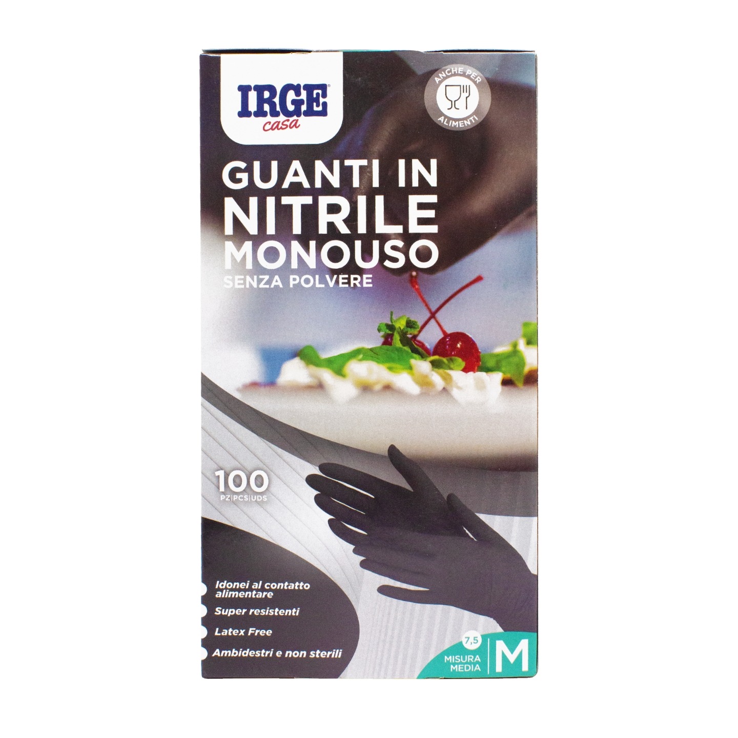 Рукавички нітрілові IRGE чорні розмір M 100 шт. (GUA6243A)