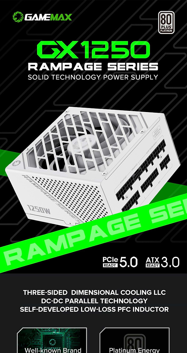 Фото - Блок питания для ПК Gamemax GX-1250 PRO WT (ATX3.0PCIe5.0)