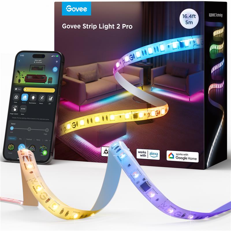 Світлодіодна стрічка Govee H61F5 Strip Light 2 Pro 5m RGBWWIC, WI-FI/Bluetooth White (H61F53D1)