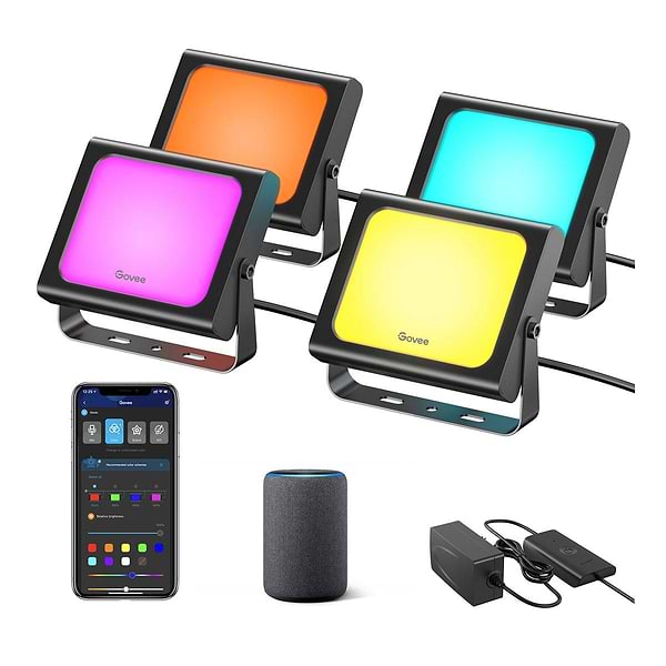 Фото - Розумна лампа Govee набір H7060 LED Smart Flood Lights 4 шт. RGBICWW WI-FI/Bluetooth Black (H7060311)