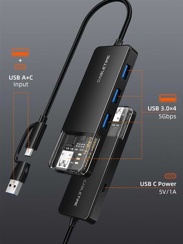 Фото - Хаб USB Cabletime USB Type C - 4 Port USB 3.0 0.15 см (CB03B)