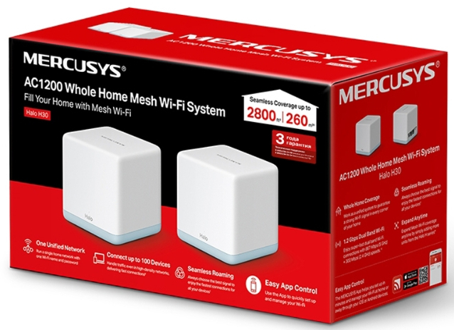 Фото - MESH система WiFi5 Mercusys Halo H30 (2-pack)