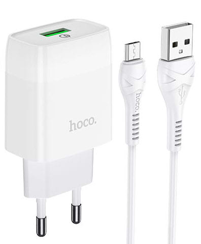 Фото - Сетевое зарядное устройство HOCO C72Q QC3.0 charger set(Micro) 18W White (6931474732538)