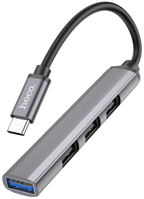 Хаб USB HOCO HB26 4 in 1 adapter Type-C to USB3.0+USB2.0х3 Metal Gray (6931474765482)