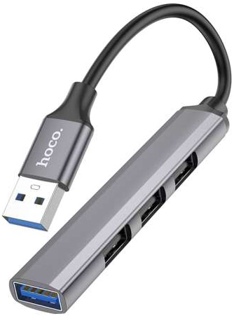 Хаб USB HOCO HB26 4in1 adapter USB to USB3.0+USB2.0х3 Metal Gray (6931474765468)