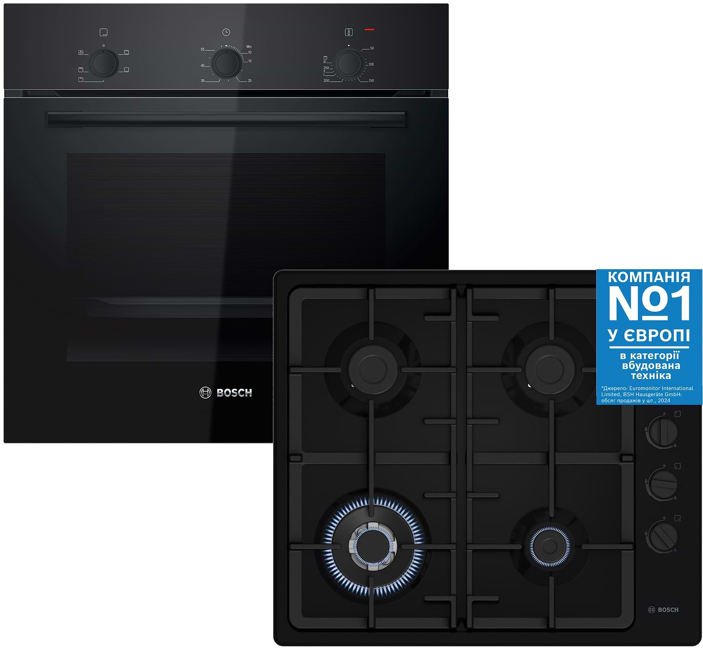 Комплект техніки Bosch Варильна поверхня + Духова шафа Bosch PBH6C6K90R + HBF011BA1T - Фото 1