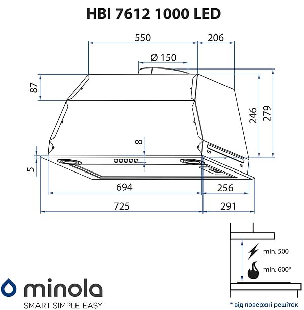Фото - Вытяжка встраиваемая Minola HBI 7612 I 1000 LED