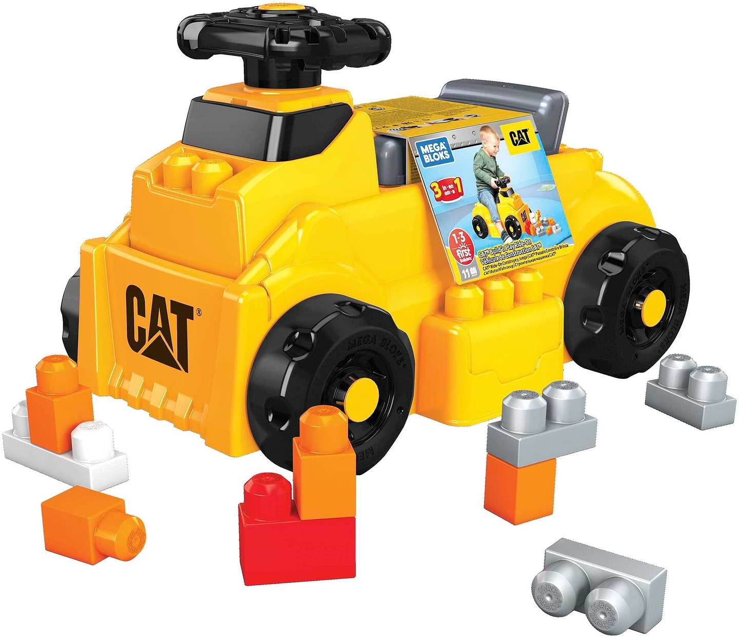 Пластиковий конструктор для малюків Mega Bloks Машинка-конструктор "Збираємо кубики" CAT  (HDJ29) - Фото 1