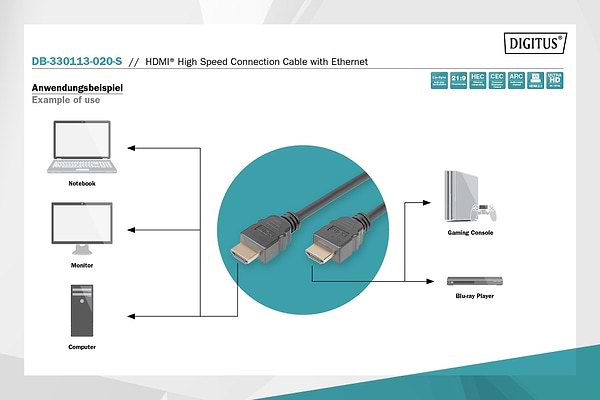 Фото - Кабель HDMI Assmann 1m (DB-330113-020-S)