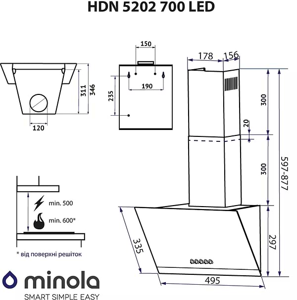 Фото - Вытяжка декоративная Minola HDN 5202 WH/INOX 700 LED