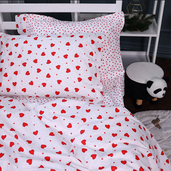 Фото - Простирадло двоспальне MirSon Poplin Line Kids 01 Little Hearts 180x190 см (2200009710742)
