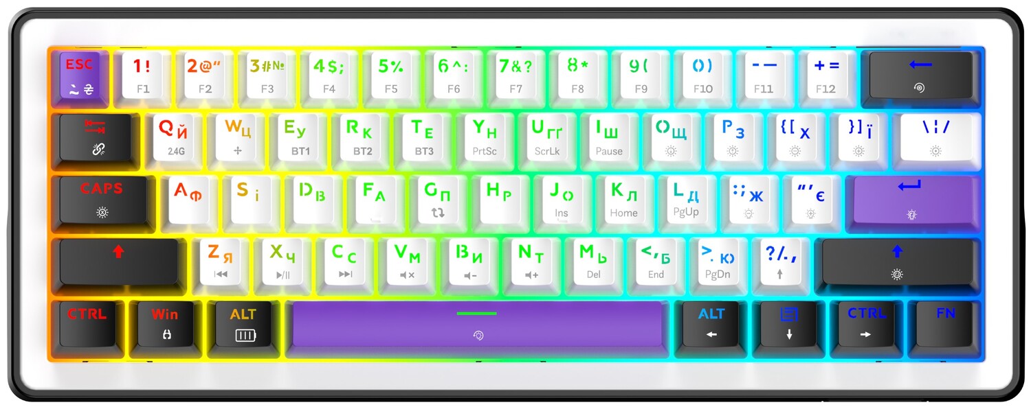 Клавіатура бездротова ігрова Hator Hellyberry HK60 wireless White-Violet (HK60_wireless) - Фото 1