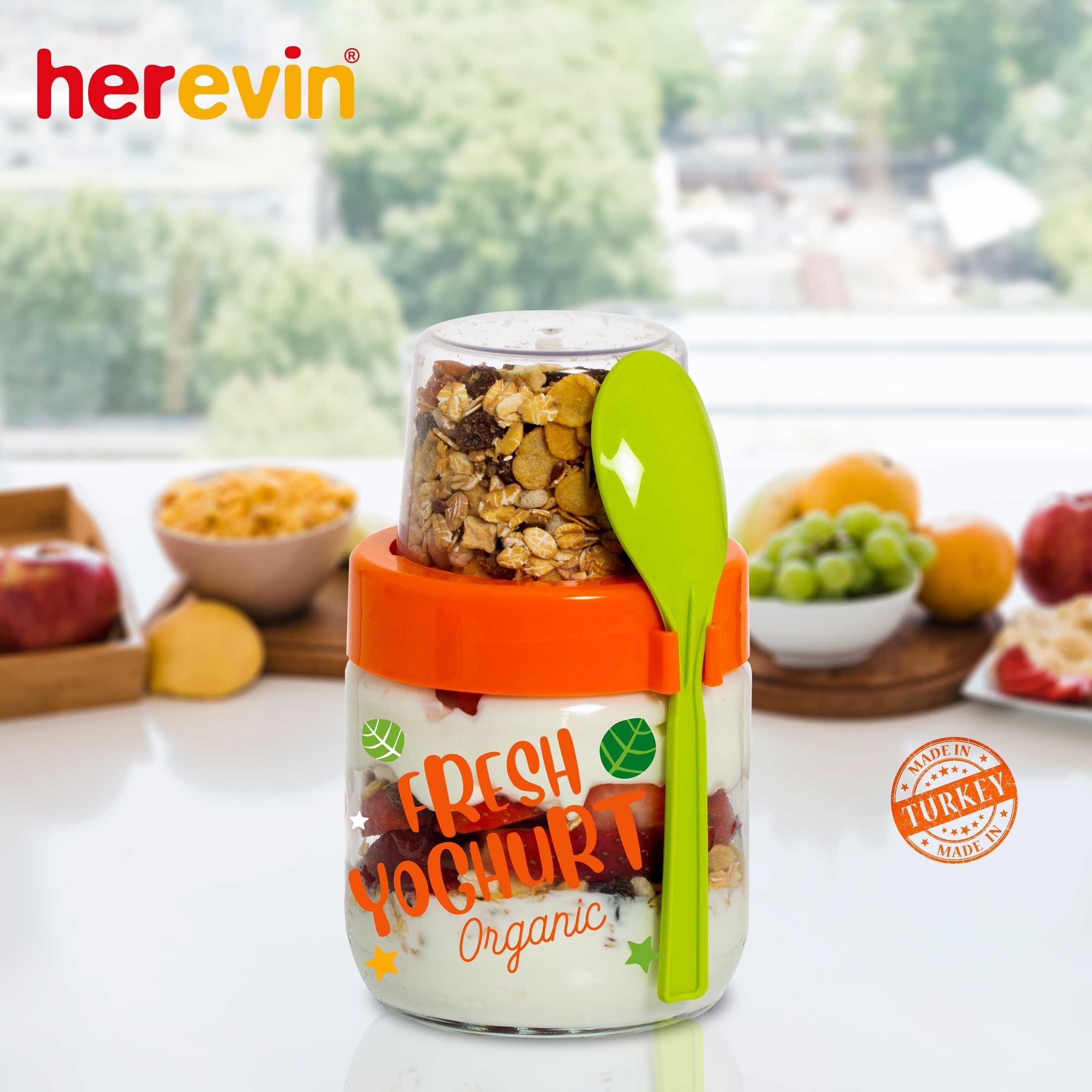 Фото - Ємність для сипучих Herevin Fruit-Yoghurt з ложкою і контейнером 0.425 л в асортименті (131615-000)