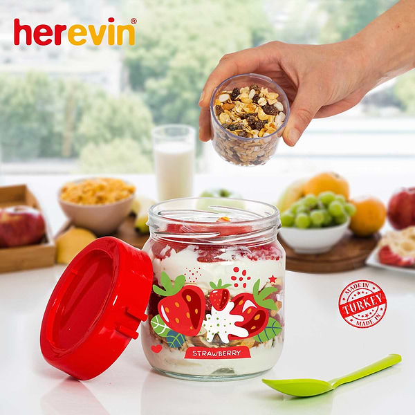 Фото - Ємність для сипучих Herevin Fruit-Yoghurt з ложкою і контейнером 0.425 л в асортименті (131615-000)