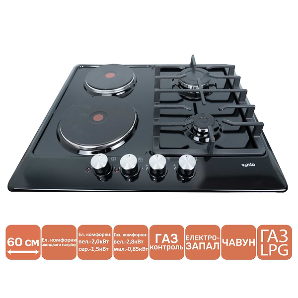 Фото - Варильна поверхня комбінована Ventolux HG622 B3 S (BK)